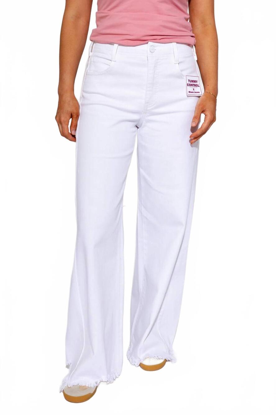 NEW RISEN high rise frayed hem palazzo jeans in white